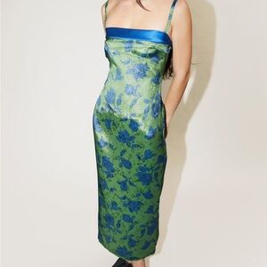 Green Asymmetrical Ruched Midi Dress